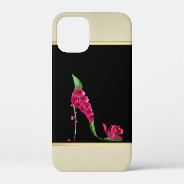 Modern Elegant Girly, Black, Cream,Flower Heel Case-Mate iPhone Case (Back)