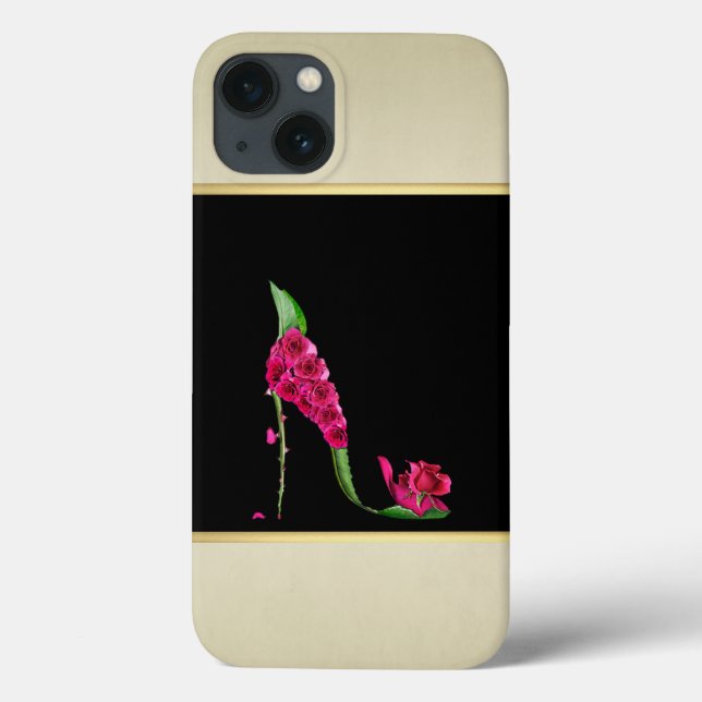 Modern Elegant Girly, Black, Cream,Flower Heel Case-Mate iPhone Case (Back)