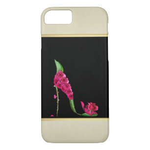 Modern Elegant Girly, Black, Cream,Flower Heel iPhone 8/7 Case