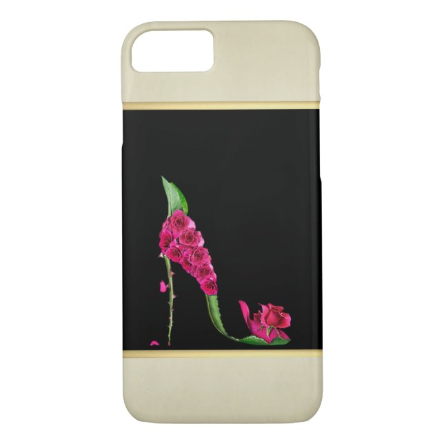 Modern Elegant Girly, Black, Cream,Flower Heel Case-Mate iPhone Case (Back)