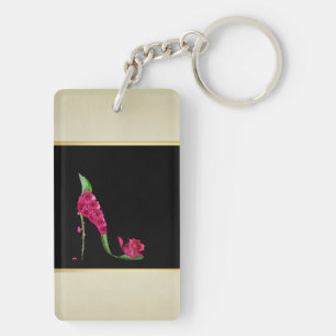 Modern Elegant Girly, Black, Cream,Flower Heel Key Ring