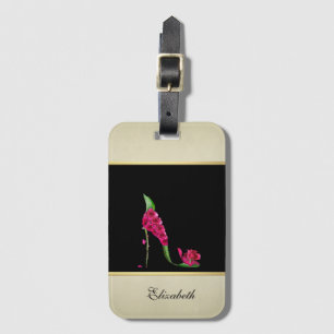 Modern Elegant Girly, Black, Cream,Flower Heel Luggage Tag