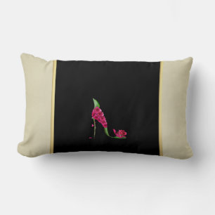 Modern Elegant Girly, Black, Cream,Flower Heel Lumbar Cushion