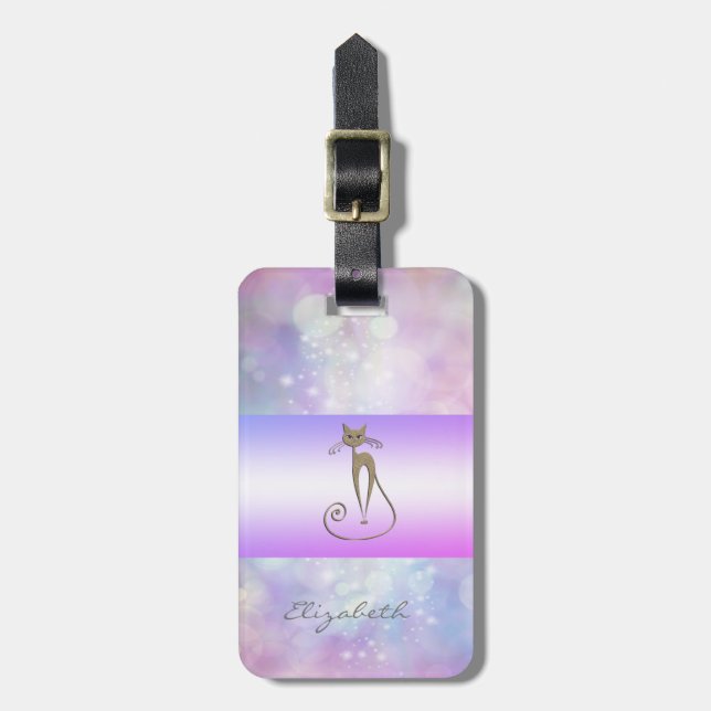 Modern Elegant Girly, Bokeh, Cat Luggage Tag (Front Vertical)