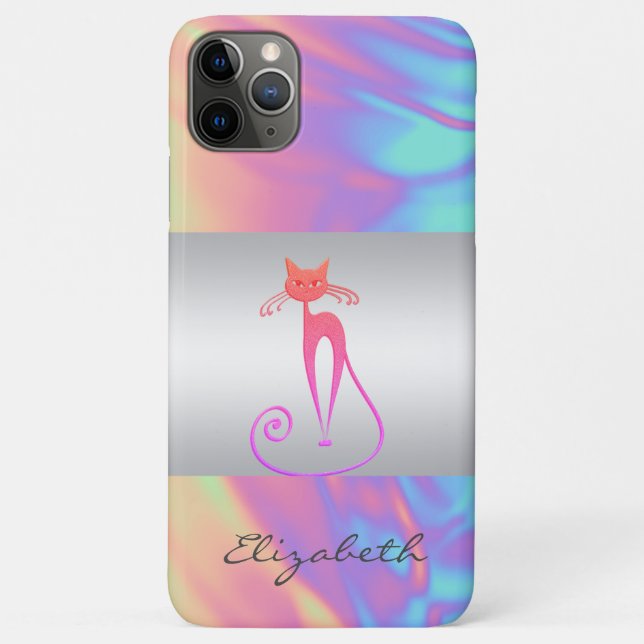 Modern Elegant Girly, Cat,Kitty, Ombre Holographic Case-Mate iPhone Case (Back)