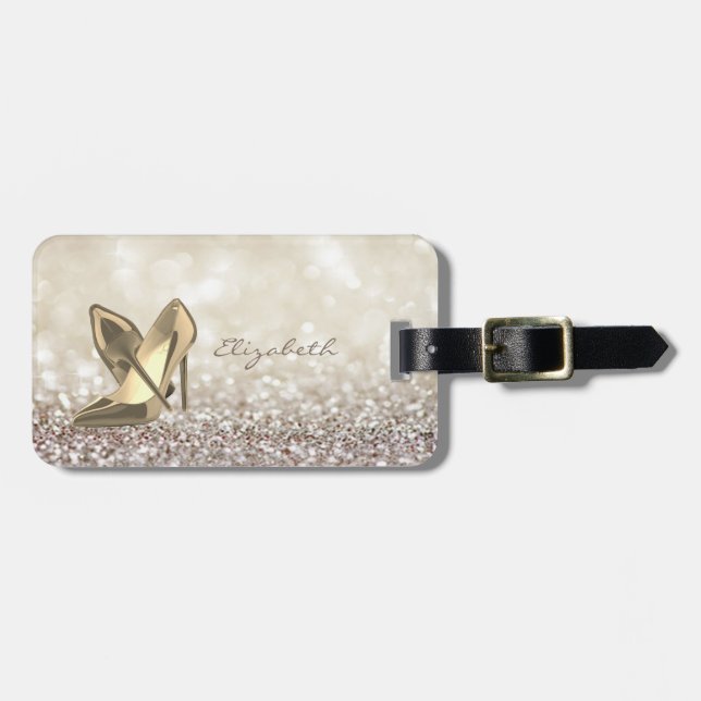 Modern Elegant Girly,  Glittery,Bokeh ,Heel Luggage Tag (Front Horizontal)