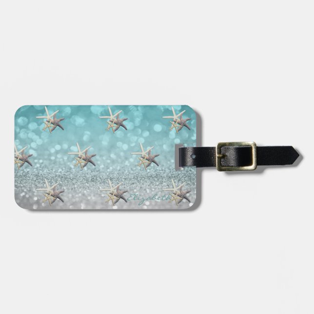 Modern Elegant Girly,  Glittery,Bokeh ,Starfish Luggage Tag (Front Horizontal)