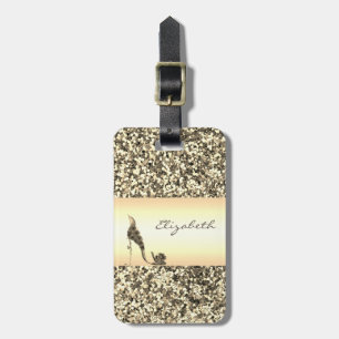 Modern Elegant Girly, Gold Glitter, Floral Heel Luggage Tag