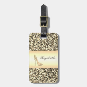 Modern Elegant Girly, Gold Glitter,  Heel Luggage Tag