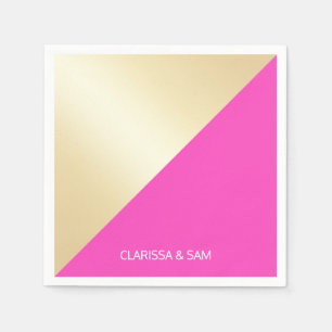 Modern elegant girly hot pink & gold colour block napkin