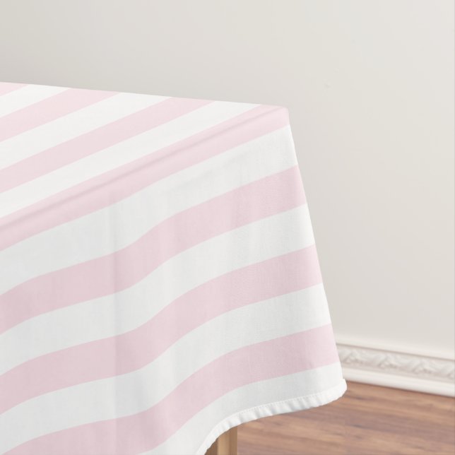 Modern Elegant Girly Pink White Stripes Pattern Tablecloth (In Situ)