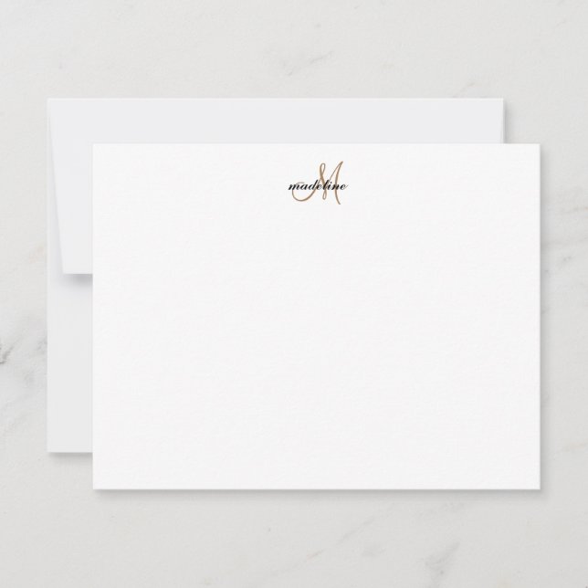 Modern Elegant Girly Script Black Gold Monogram Card (Front)