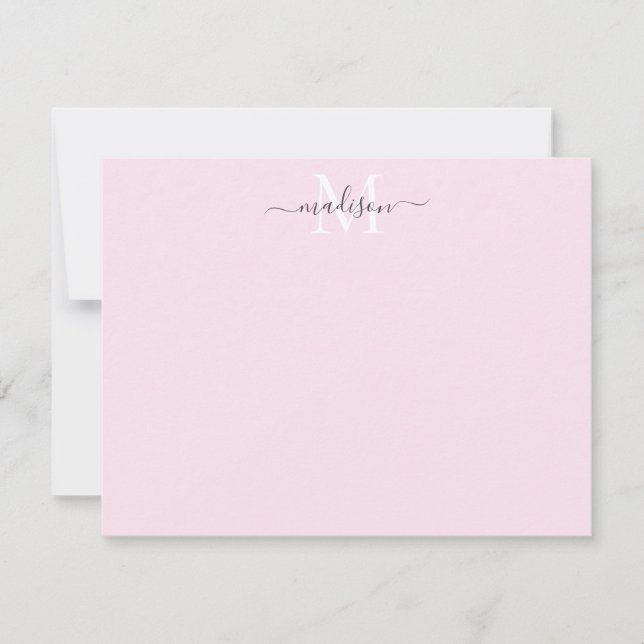 Modern Elegant Girly Script Monogram Blush Pink Card (Front)