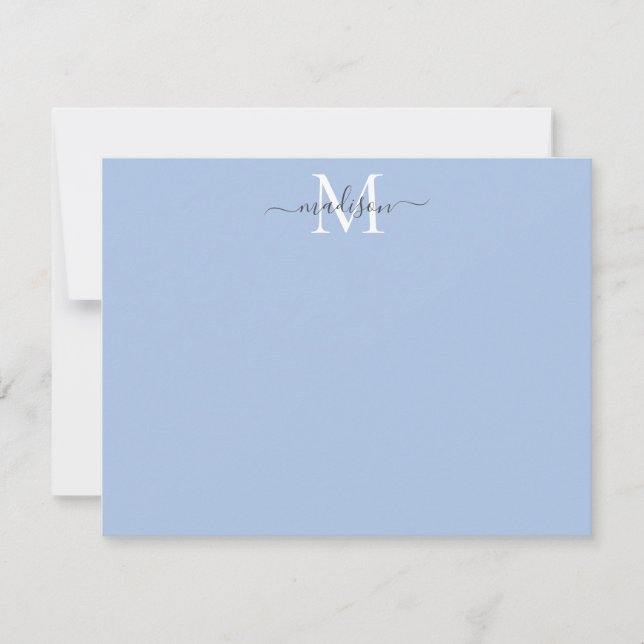 Modern Elegant Girly Script Monogram Dusty Blue Card (Front)