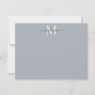 Modern Elegant Girly Script Monogram Silver Grey Card