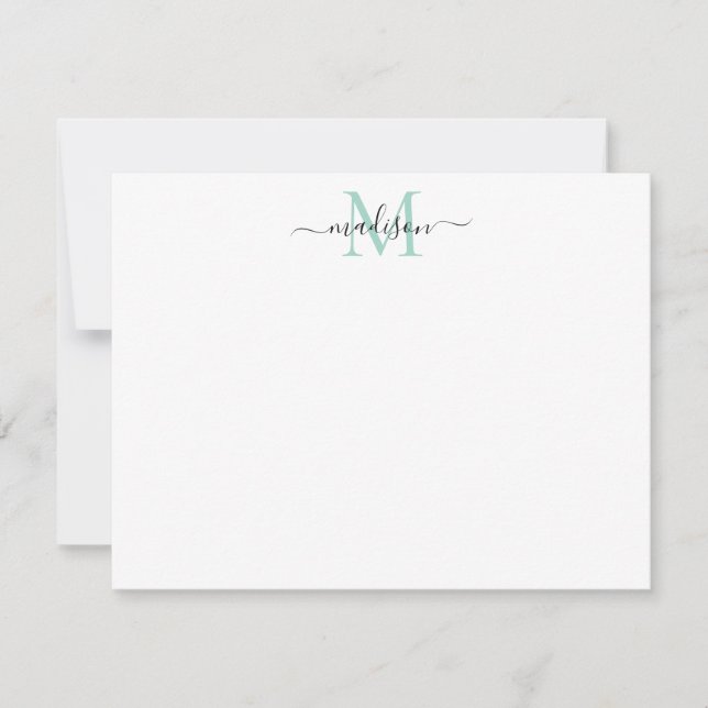 Modern Elegant Girly Script Monogram Teal Pastel Card (Front)