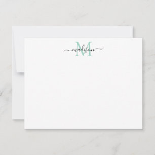 Modern Elegant Girly Script Monogram Teal Pastel Card