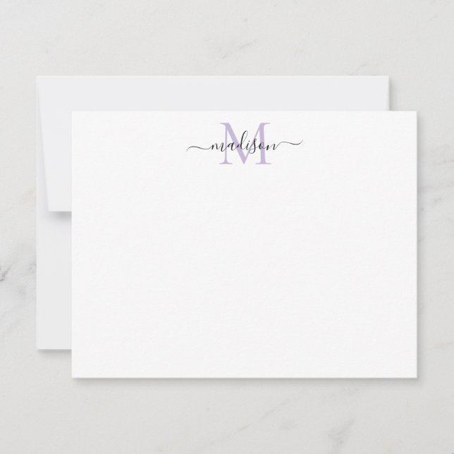 Modern Elegant Girly Script Purple Violet Monogram Card (Front)