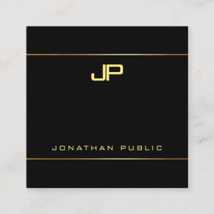 Modern Elegant Glam Gold Monogram Plain Luxury Square Business Card