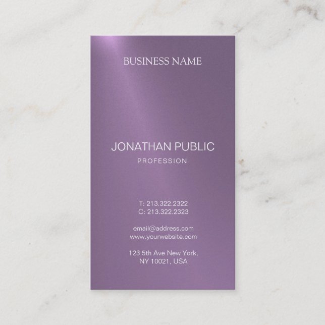 Modern Elegant Glamour Design Purple Plain Luxury Business Card (Front)