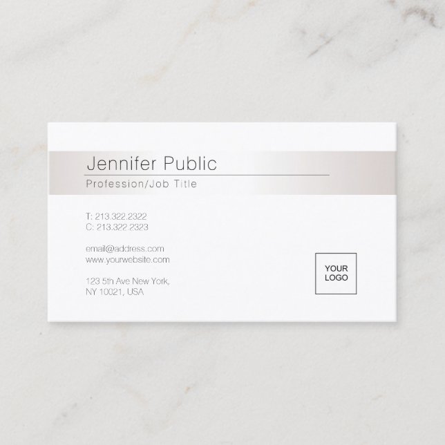 Modern Elegant Glamourous Faux Silver Trendy Logo Business Card (Front)