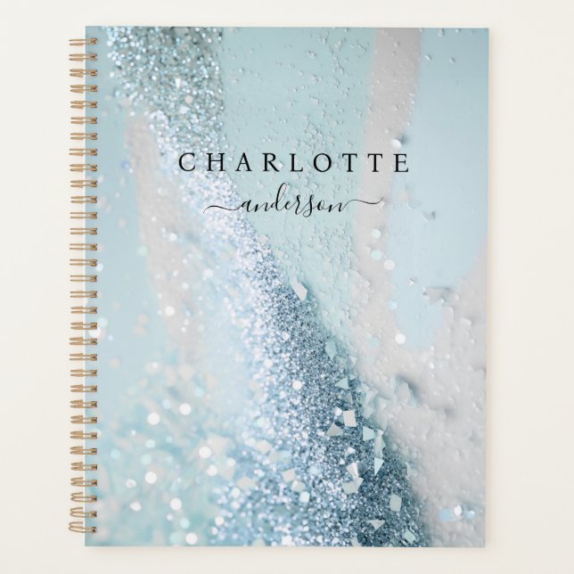 Modern, elegant, glitter, blue-silver planner (Front)