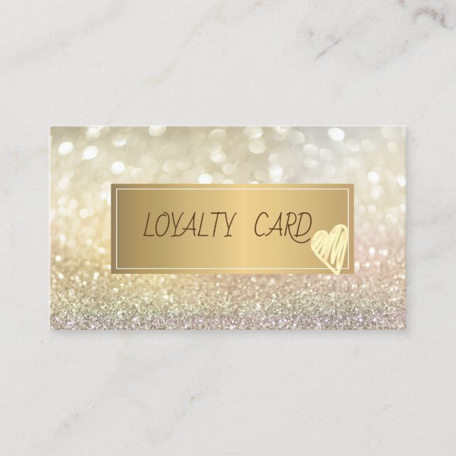 Modern Elegant Glitter Bokeh,Frame, Gold Hearts Loyalty Card (Front)