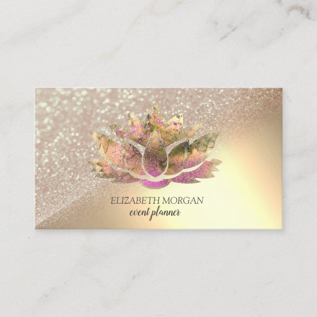 Modern Elegant Glitter Bokeh Ombre Chic Lotus  Business Card (Front)