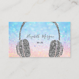 Modern Elegant Glitter Bokeh Silver Headphone DJ Business Card