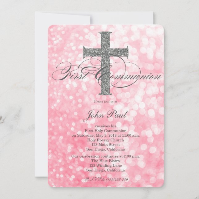 Modern Elegant Glitter Cross Communion Invitation (Front)