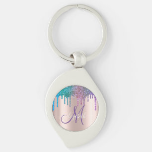 Modern Elegant Glitter Drips Rose Gold  Monogram   Key Ring