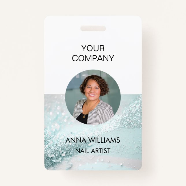 Modern, elegant, glitter employee round Photo ID ID Badge (Front)