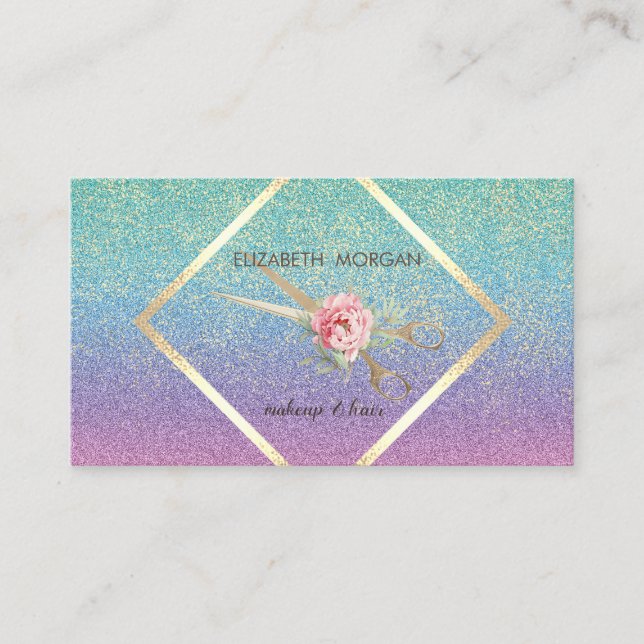 Modern Elegant,Glitter,Frame,Confetti, Scissors Business Card (Front)