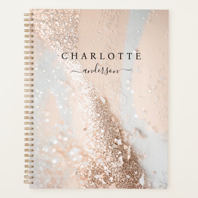 Modern, elegant, glitter, gold-peach planner (Front)