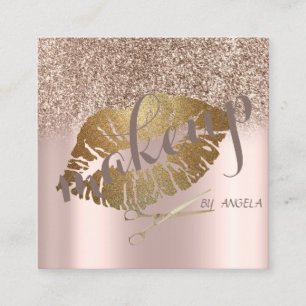 Modern Elegant Glitter Lips,Scissors Square Square Business Card