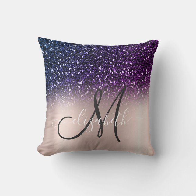 Modern Elegant Glitter  Rose Gold  Monogram Cushion (Front)