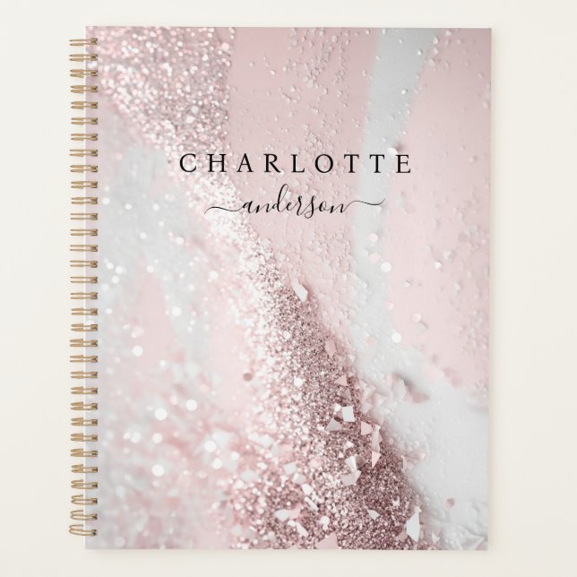 Modern, elegant, glitter, rose-silver planner (Front)