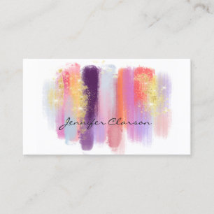 Modern Elegant Glitter Watercolor Brushes Girly Business Card