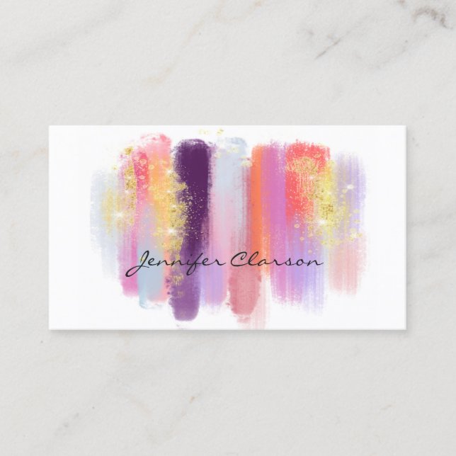 Modern Elegant Glitter Watercolor Brushes Girly Business Card (Front)
