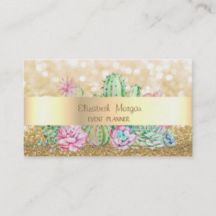 Modern Elegant Glittery,Bokeh,Cactus Business Card