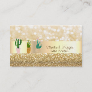 Modern Elegant Glittery,Bokeh,Cactus Plants Business Card