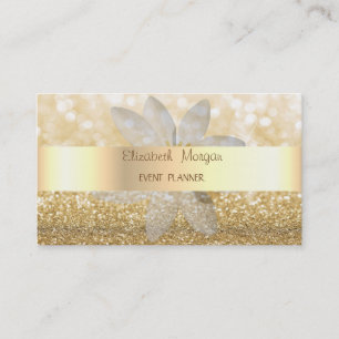 Modern Elegant Glittery,Bokeh,White Daisy Business Card
