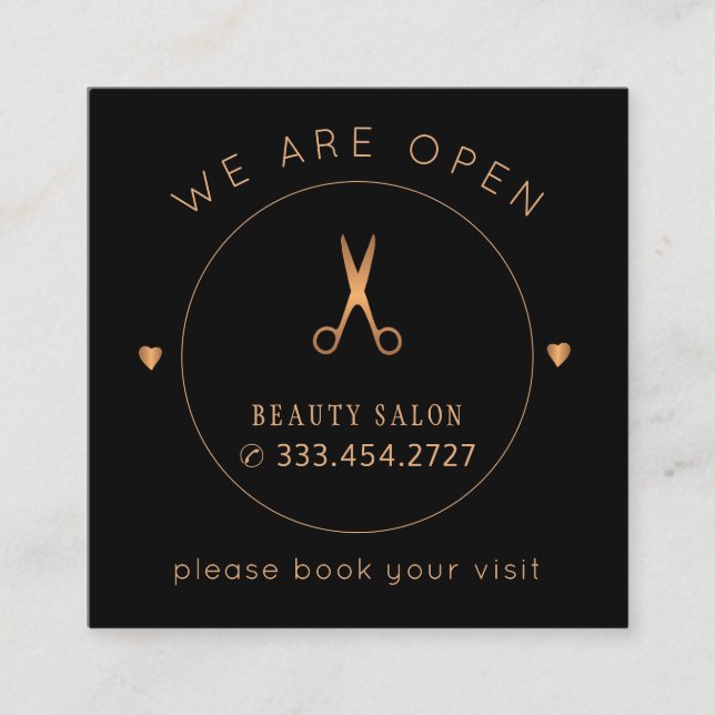 Modern elegant gold and black beauty salon appointment card (Front)