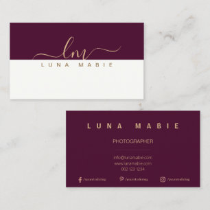 Modern Elegant Gold and Burgundy Wine Colour Calling Card