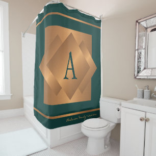 Modern elegant gold and green monogram trendy shower curtain
