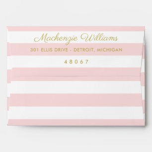 Modern Elegant Gold and Light Pink Stripes Wedding Envelope
