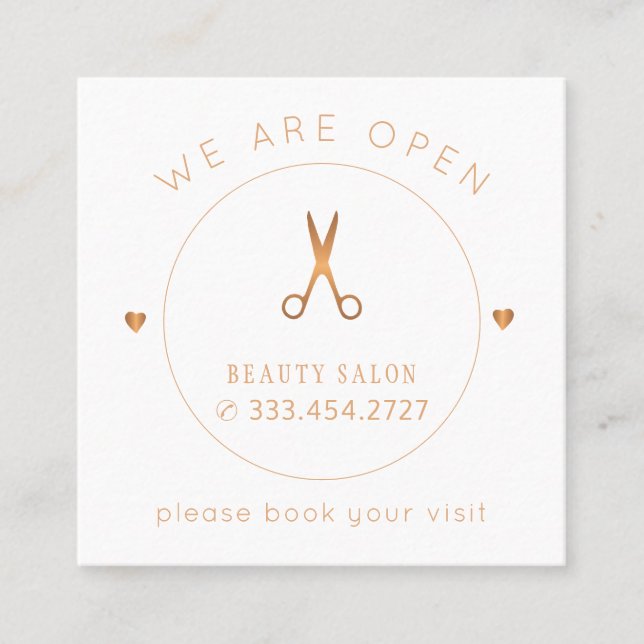 Modern elegant gold and white beauty salon appointment card (Front)