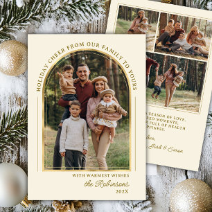 Modern Elegant Gold Arch Photo Christmas Happy Hol Holiday Card