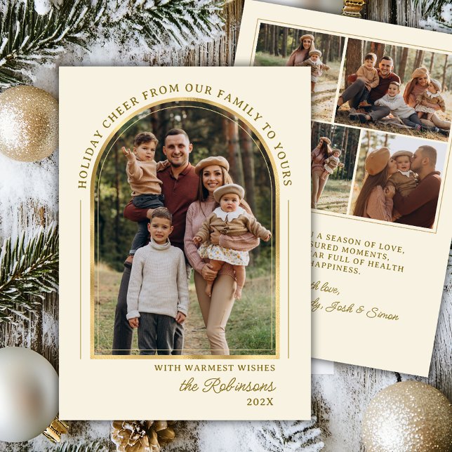 Modern Elegant Gold Arch Photo Christmas Happy Holiday Card (Creator Uploaded)