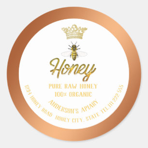 Modern elegant gold bee crown honey comb honey jar classic round sticker